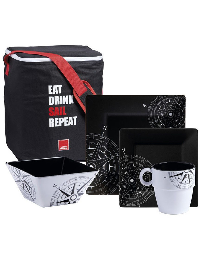 24-teiliges Geschirrset eckig + Tragebehälter Lombok Marine Business MARINE BUSINESS Bootsgeschirr