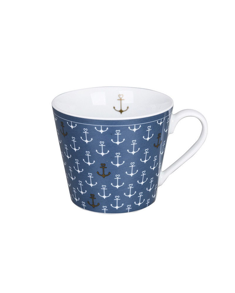 Krasilnikoff Maritimer Kaffeebecher Anker allover blue KRASILNIKOFF